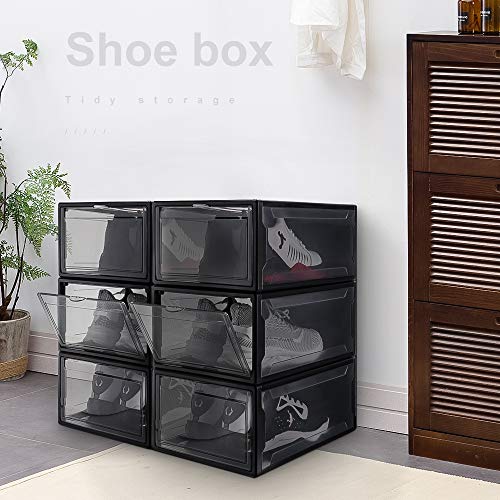 Yorbay Cajas de Zapatos Transparente Plástico Negro, 3 Set apilables y Plegables, Organización de Hogar, Oficina