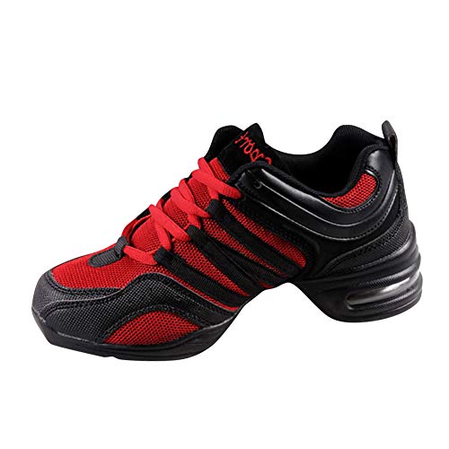 Yudesun Zapatos Aire Libre Deportes Danza Mujer - Mujeres Lona Cordones Suela de Goma Zapatillas Practicidad Running Sneaker Jazz Contemporáneo Baile Informal Rojo (Los Zapatos Son más pequeños)