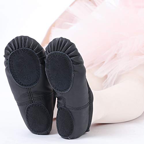 Zapatillas de Danza Cuero Zapatos Media Punta de Ballet y Gimnasia para Niña y Mujer Negro 29