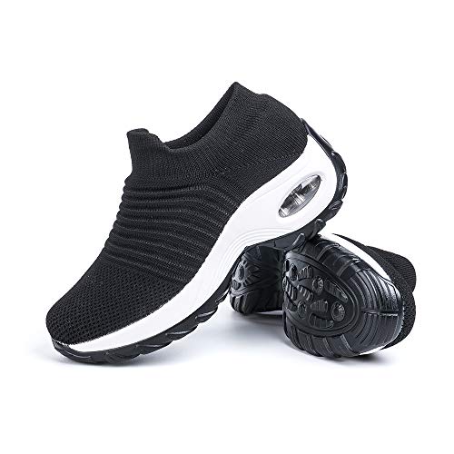 Zapatillas Deportivas de Mujer Zapatos Running Fitness Gym Outdoor Sneaker Casual Mesh Transpirable Comodas Calzado Negro-Blanca Talla 39