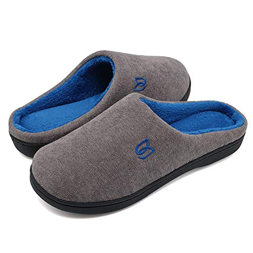 Zapatillas Hombre Mujer Invierno CáLido Zapatos Memory Foam Casa Antideslizante Pantuflas (Y-Gris/Azul, 40/41 EU)