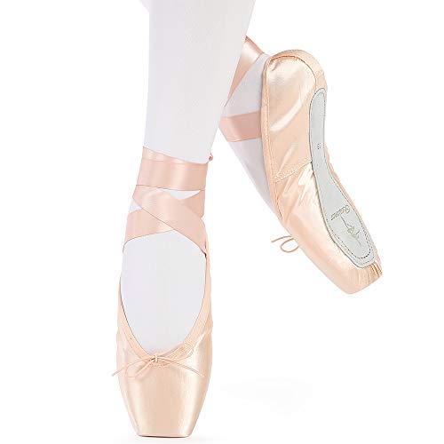 Zapatos de Danza de Punta Suave Zapatillas de Ballet para Principiantes con Puntera de Gel de Silicona y Cintas para Mujeres y Niñas 33 EU