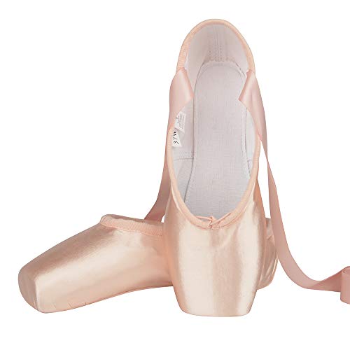 Zapatos de Punta Satén Zapatillas de Ballet con Puntera de Gel de Silicona y Cintas para Mujeres y Niñas 38