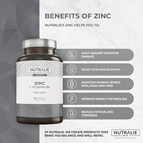 Zinc Puro Vegano Alta Dosis | Antioxidante y Contribuye al Sistema Inmunitario Normal con Zinc Citrato y Vitamina B6 | 120 Cápsulas Veganas Nutralie