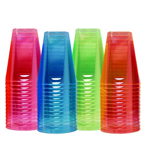 80 Multi-Uso Vasos de Plástico Duro, Neón 210ml - Reutilizable - 4 Colores, Durable y Resistente Cumpleaños, Fiestas, Eventos, Navidad y Año Nuevo Celebracion.