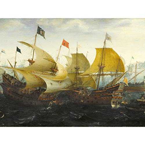 Aart Battle Cadiz Dutch English Ships Painting Large XL Wall Art Canvas Print Batalla holand�s Embarcacion Pintura Pared
