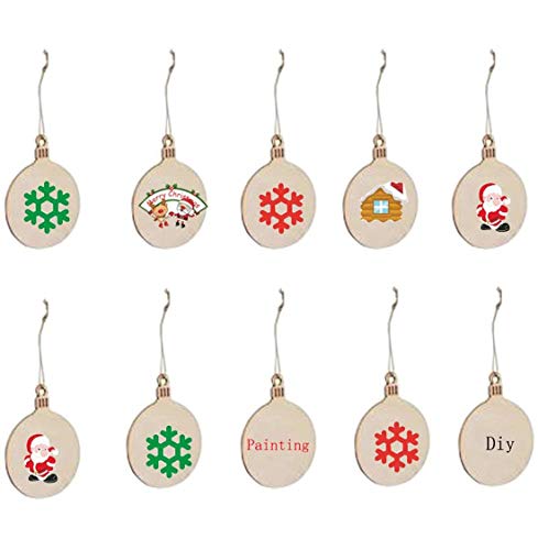 ABSOK - Juego de 50 bolas redondas de madera para colgar en blanco, adornos para árbol de Navidad con gemelos para decoración de vacaciones y manualidades, etiquetas de regalo y adornos colgantes