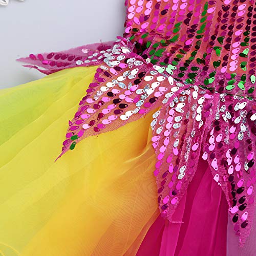 Agoky Vestido Tutú de Danza Ballet Flor 3D para Niña Cuello Halter Maillot de Bailarina Lentejuelas Disfraces Traje Baile Jazz Traje de Actuación Fiesta Carnaval Chica Colorful 8-10 años