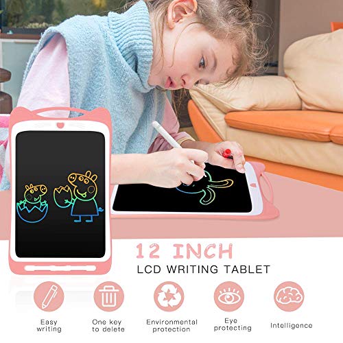 AGPTEK 12 Pulgadas Tablets de Escritura con Pantalla de Color LCD, Botón de Bloqueo, Portátil Tableta de Dibujo para Niños, Clase, Casa, Rosa