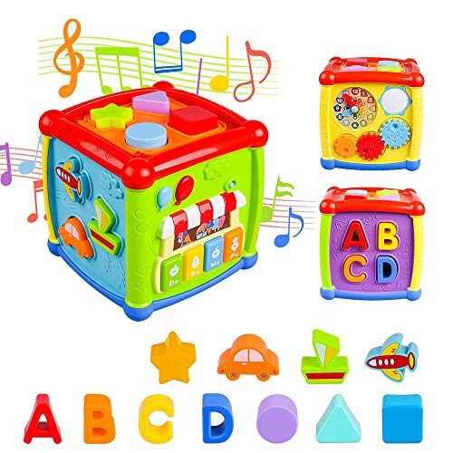 AiTuiTui Música Cubo de Actividades, 6 en 1 Incluye Caja de música Bloques Reloj Habilidades Motoras Juguetes educativos con luz de Sonido de 1 Años Regalo para bebés Niños