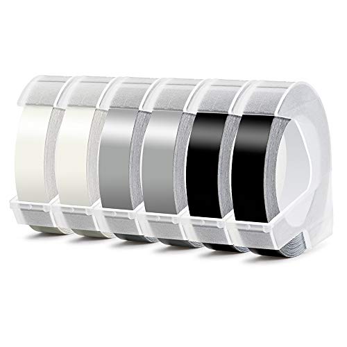 Aken - 3D Etiquetas compatible para usar en lugar de Dymo Cintas de Etiquetas para Dymo Xpress/Office-Mate II/Junior/Omega Etiquetadora, 9mm x 3m, blanco sobre transparente, plateado, negro