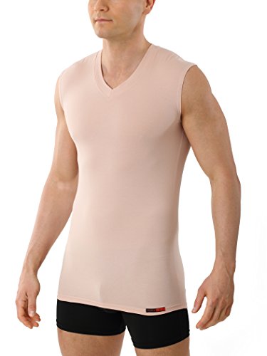 ALBERT KREUZ Camiseta Interior para Hombre - Invisible Color Piel/Beis - sin Mangas con Cuello de Pico y de algodón elástico 08/XXL