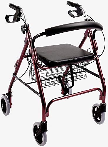 Andador de Aluminio Plegable Rojo 4 Ruedas - Andador Para Ancianos