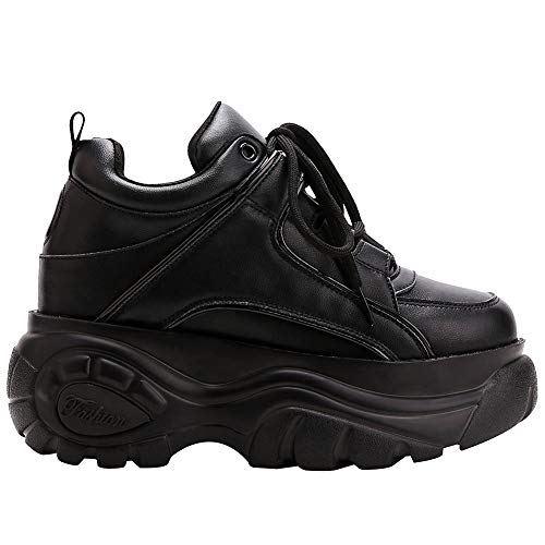 ANUFER Mujer Plataforma Alta con Cordones Casual Zapatos de Deporte Negro SN02920 EU36