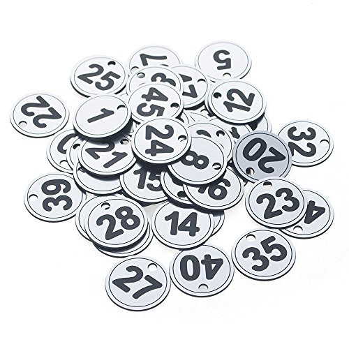 Aspire Paquete de 50 Etiquetas Numeradas con Llavero, Llaveros Numerados con Anilla, Llavero de ABS con Número Grabado, Color Negro, 1-50