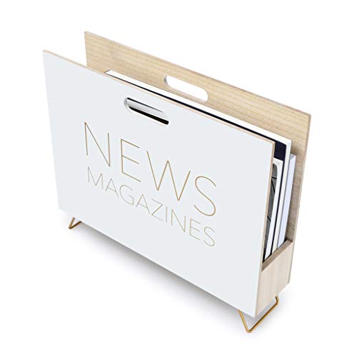 Balvi Revistero News Color Blanco para revistas, catálogos y Diarios con asa Madera DM