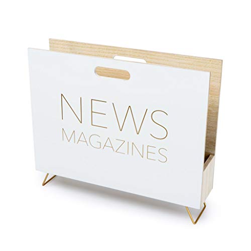 Balvi Revistero News Color Blanco para revistas, catálogos y Diarios con asa Madera DM