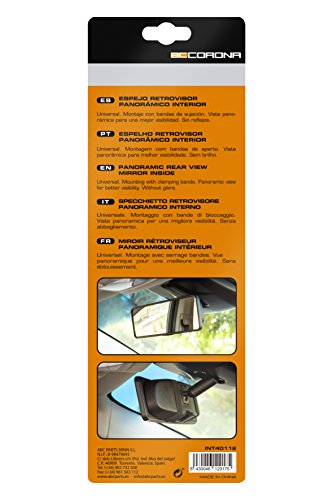 BCCORONA INT40112 Espejo Retrovisor Interior Panorámico Sin Reflejos Universal para vehículo Montaje por Bandas de sujeción, Negro
