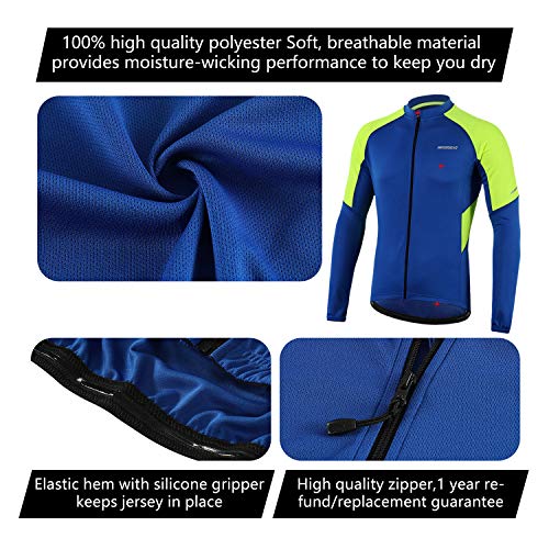 BERGRISAR BG012 - Jerseys básico de ciclismo de manga larga con cremallera y bolsillos - Azul - XX-Large