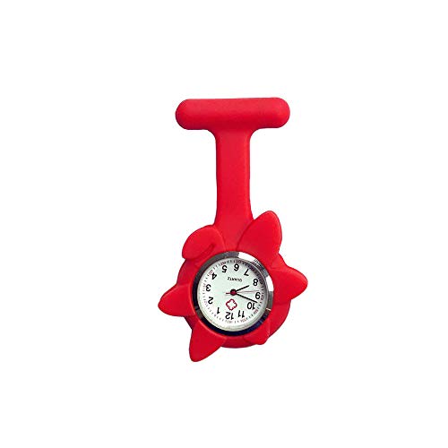 B/H Reloj Enfermera con ，Reloj de Enfermera de Silicona con Forma de Girasol, Reloj de Bolsillo médico de Dibujos Animados-Rojo，Hombres y Mujeres médico Enfermeras Reloj