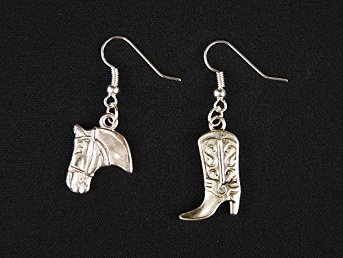 botas de vaquero occidentales pendientes y aretes cabeza de caballo de plata Miniblings Duo