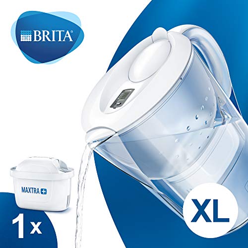 BRITA Marella blanca XL – Jarra de Agua Filtrada con 1 cartucho MAXTRA+, Filtro de agua BRITA que reduce la cal y el cloro, Agua filtrada para un sabor óptimo, 3.5L