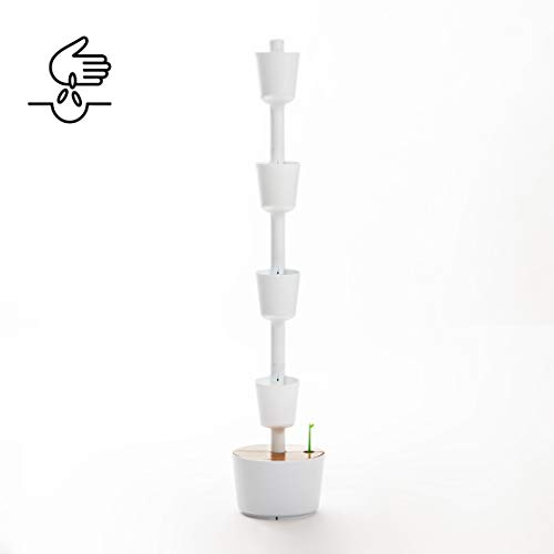 CitySens - Kit Huerto urbano vertical con autorriego digital, blanco, 4 macetas