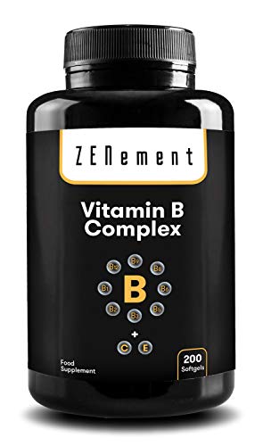 Complejo de Vitaminas B, 200 Perlas | Ocho Vitaminas B (B1, B2, B3, B5, B6, B12, Biotina y Ácido Fólico) + Vit. C y E | Mejora la energía, el estado de ánimo y la salud general | de Zenement