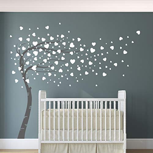Corazones y árbol vinilo adhesivo de pared para habitación infantil, decoración del hogar