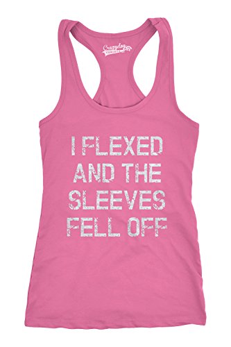 Crazy Dog Tshirts - Womens I Flexed and The Sleeves Fell Off Tank Top Funny Sleeveless Workout tee (Pink) - L - Camisetas De Tirantes para Mujer