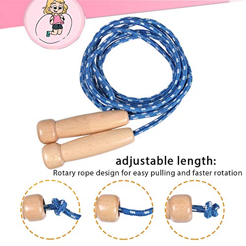 Cuerda para Saltar Skipping Rope Ajustable con Mango de Madera para niños y Adultos, Adecuado para el Juego Escolar o Actividad al Aire Libre, Longitud 9.8Ft/3M (Azul)