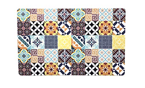 De'Carpet Alfombra Textil Suelo Baldosa Hidráulica Original Moderna Lavable Multicolor Collage (50x80cm)