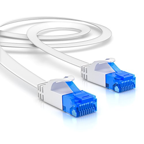 deleyCON 20m CAT6 Cable de Red Plano Cable de Cinta de 1,5mm U-UTP RJ45 - Cable de Conexión UUTP para DSL LAN Conmutador de Módem Panel de Conexión de Repetidor - Blanco
