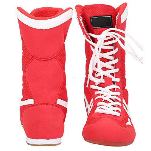 Dilwe Calzado de Boxeo, Tobillo Alto Calzado de Boxeo Artes Marciales Taekwondo Sanda Calzado de Entrenamiento Adecuado Tanto para Hombres como para Mujeres(Rojo)