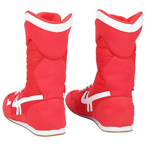 Dilwe Calzado de Boxeo, Tobillo Alto Calzado de Boxeo Artes Marciales Taekwondo Sanda Calzado de Entrenamiento Adecuado Tanto para Hombres como para Mujeres(Rojo)