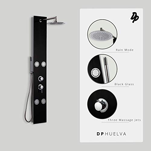 DP Grifería - Columna de ducha hidromasaje en cristal, color negro, modelo Huelva