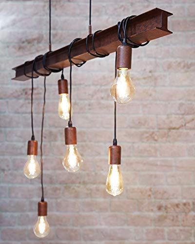 EGLO Lámpara colgante Townshend, 6 focos, vintage, lámpara colgante en diseño industrial, retro, lámpara de techo de acero, color: marrón antiguo, portalámparas: E27
