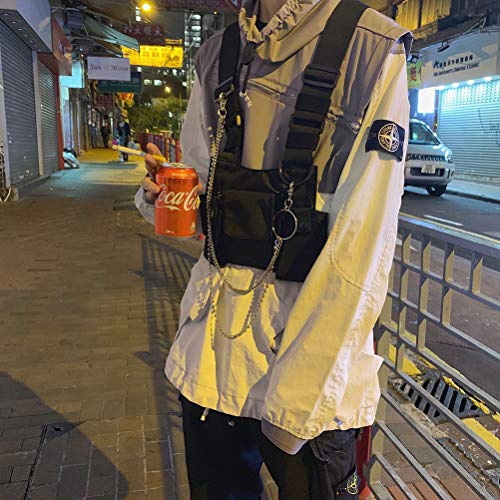 Egosy Bolsa de pecho de estilo hip hop, con bolsillos cruzados ajustables, ropa de calle funcional para hombres y mujeres