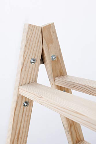 Escalera de tijera de madera con peldaño ancho de 54 mm. Fabricada en pino marítimo sin barnizar. (5 peldaños)
