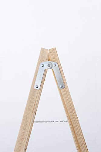 Escalera de tijera de madera con peldaño ancho de 54 mm. Fabricada en pino marítimo sin barnizar. (5 peldaños)