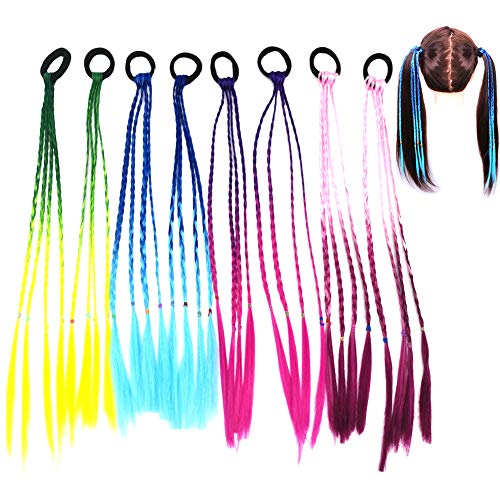 Extensiones Pelo, Banda para el cabello trenzado para extensiones de cabello para niños, banda para el colores degradados cuerda elástica para niños y mujeres- 8 piezas