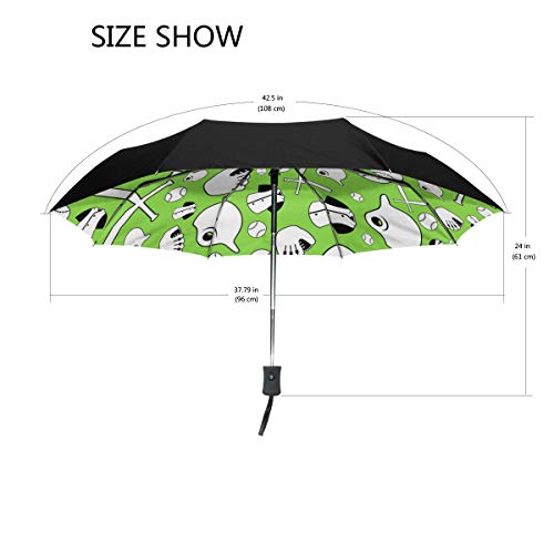 FANTAZIO Paraguas de Viaje diseño de vibra de béisbol, Paraguas de Auto Abierto, Ligero