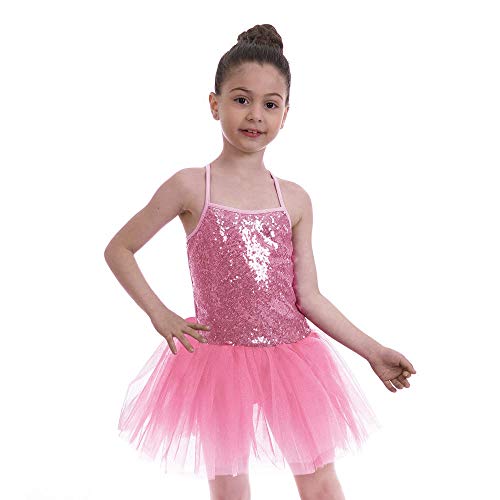 FONLAM Vestido Maillot de Ballet para Niña Vestido Danza Gimnasia Patinaje Tutú Ballet Niña Brillante (Rosa, 7-8 Años)