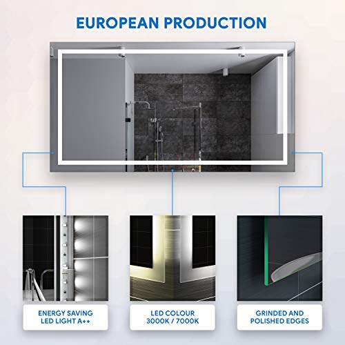 FORAM Espejo de Baño con Iluminación LED - Luz Espejo de Pared con Accesorios - Diferentes tamaños para Baño Dormitorio Maquillaje - L15