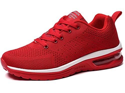 GAXmi Zapatillas Deportivas Mujer Zapatos de Malla Transpirables y Ligeros con Cordones y Cojín de Aire para Running Fitness Rojo 38.5 EU (Etiqueta 40)