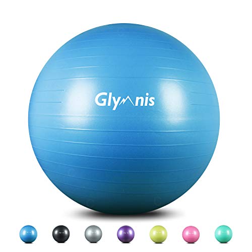 Glymnis Pelota de gimnasia - Antiestallido [Carga máxima de 450 kg] con bomba rápida, perfecta para pilates, entrenamiento, yoga y fitness [Azul - 55cm]
