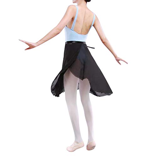GoGo TEAM Falda de Ballet para Adulto, Tutú de Gasa con Lazo de Cintura para Mujer, Falda de Bailarín Flamenco, Negro-M
