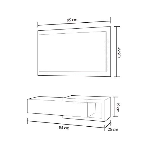 Habitdesign Recibidor con cajón y Espejo, Mueble de Entrada, Modelo Noon, Acabado en Blanco Artik y Gris Cemento, Medidas: 95 cm (Ancho) x 19 cm (Alto) x 26 cm (Fondo)
