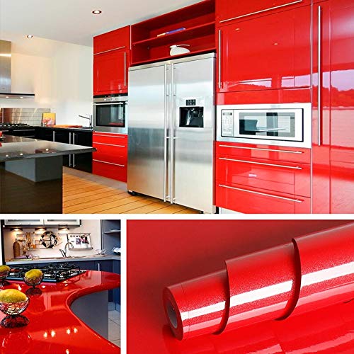 Hode Papel Adhesivo para Muebles Rojo 30cm X 3m Impermeable Vinilo Pegatina Autoadhesivo Decorativo Papel Pintado Cocina Baño PVC