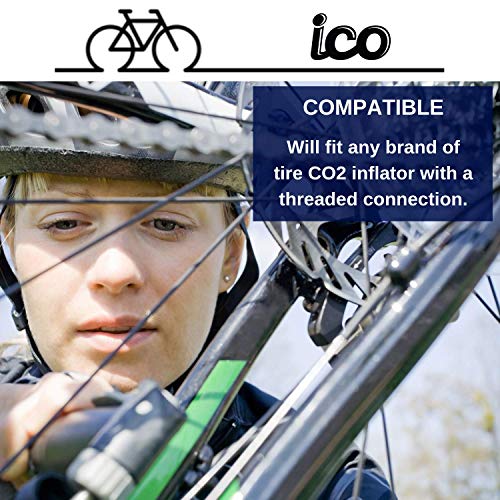 ICO - Cartuchos CO2 16g con Rosca - Compatible con Inflador Bomba CO2 - Permite Inflar Neumáticos de Bicicletas de Montaña Y De Carretera - Pack de 10